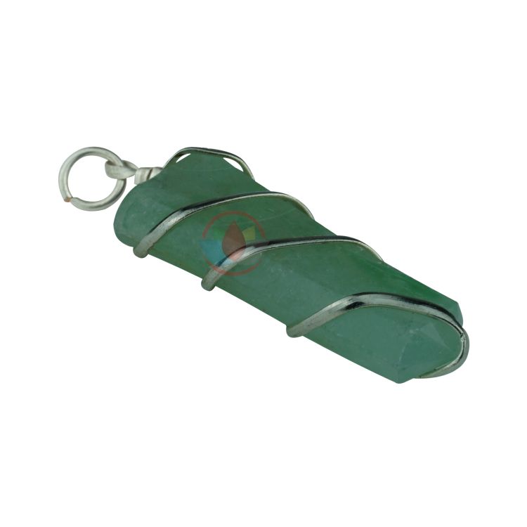 Green Aventurine Flat Stone Wire Wrapped Pendant - Image 2