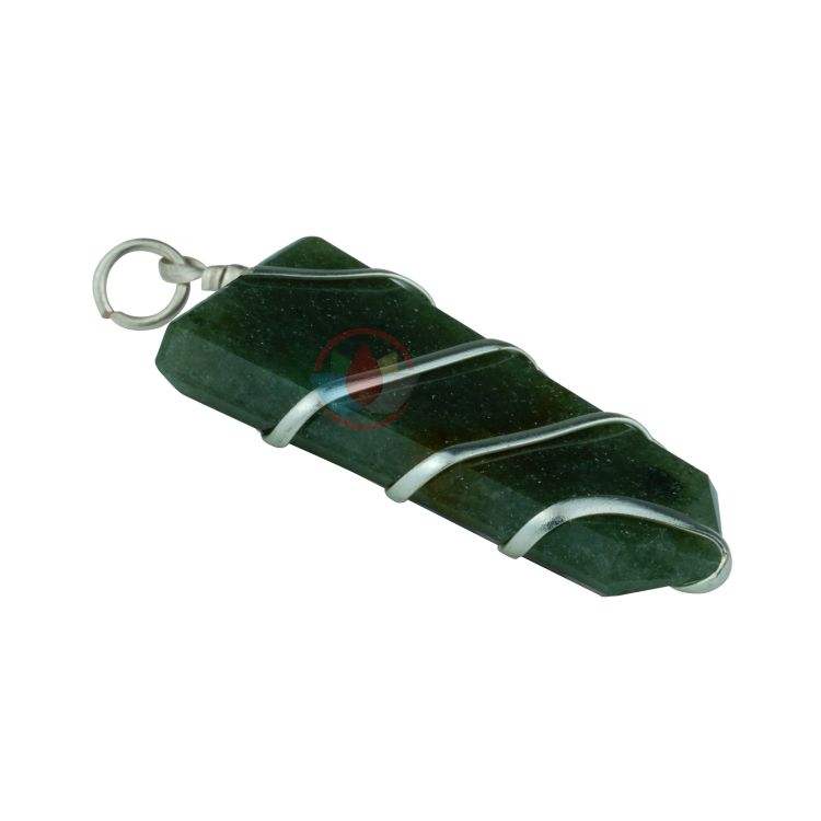Green Jade Flat Stone Wire Wrapped Pendant - Image 2