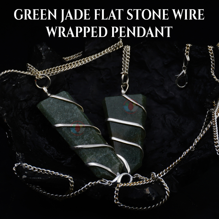 Green Jade Flat Stone Wire Wrapped Pendant - Image 4