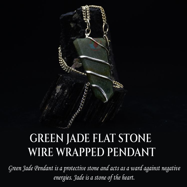 Green Jade Flat Stone Wire Wrapped Pendant - Image 5