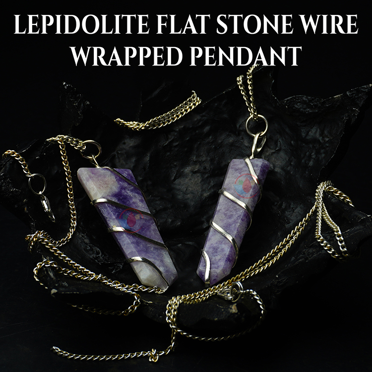 Lepidolite Flat Stone Wire Wrapped Pendant