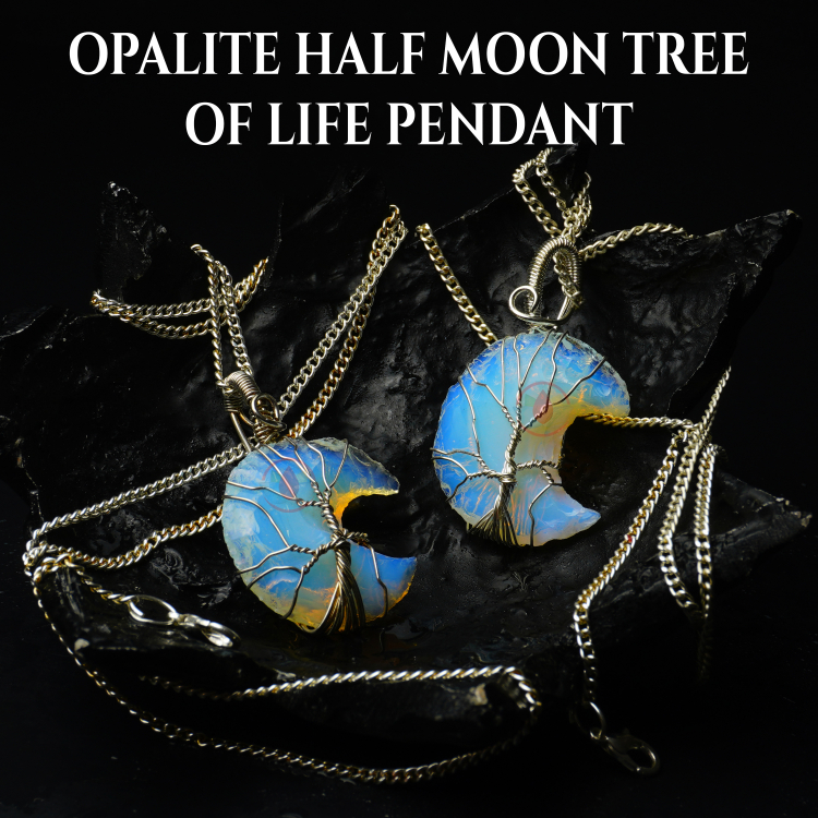 Opalite Half Moon Tree of Life Pendant - Image 4