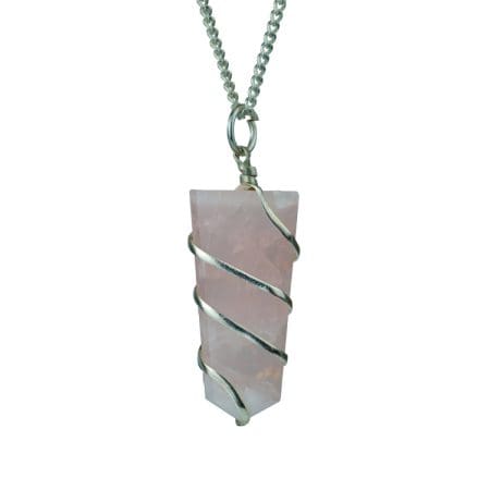 Rose Quartz Flat Stone Wire Wrapped Pendant