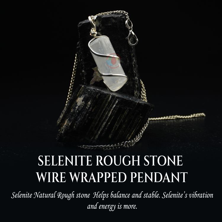 Selenite Rough Stone Wire Wrapped Pendant - Image 5