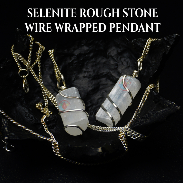 Selenite Rough Stone Wire Wrapped Pendant - Image 4