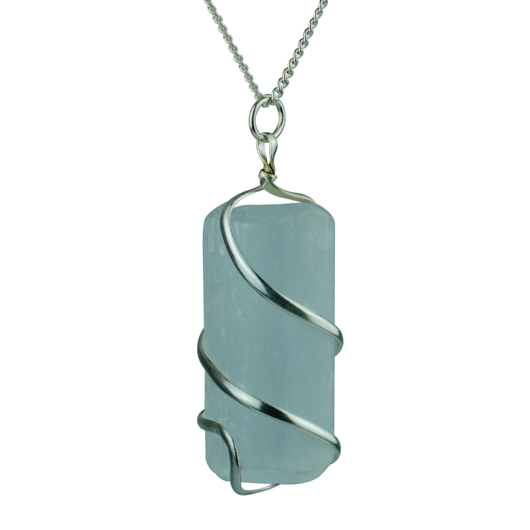 Selenite Rough Stone Wire Wrapped Pendant