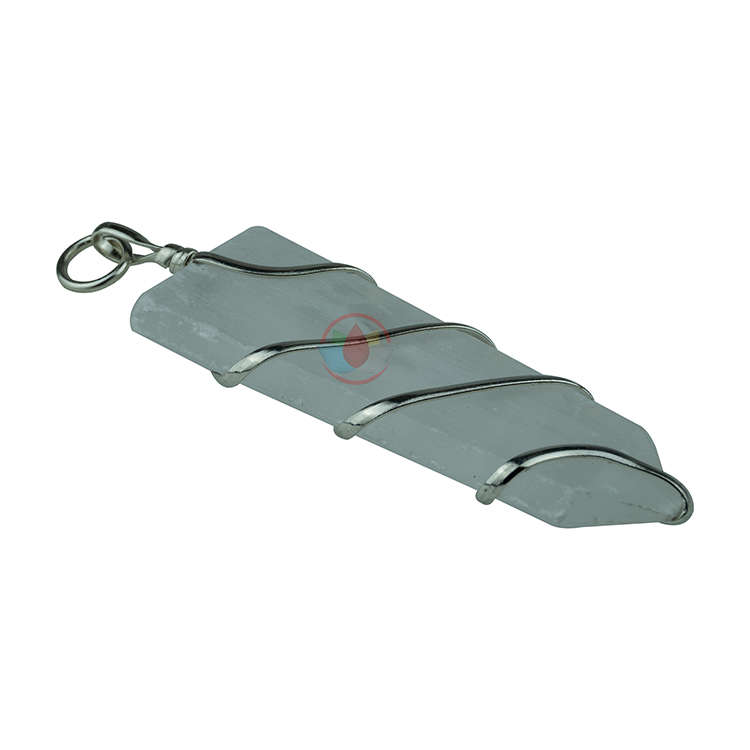 Selenite Flat Stone Wire Wrapped Pendant