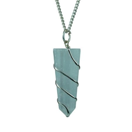 Selenite Flat Stone Wire Wrapped Pendant