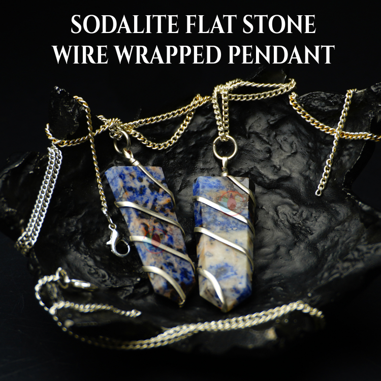 Sodalite Flat Stone Wire Wrapped Pendant - Image 4