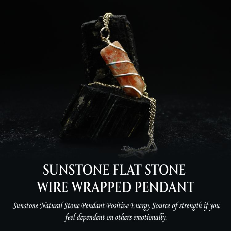 Sunstone Flat Stone Wire Wrapped Pendant - Image 5