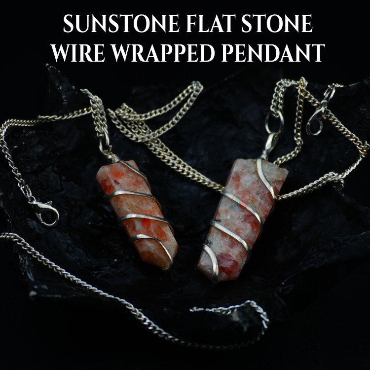 Sunstone Flat Stone Wire Wrapped Pendant - Image 4