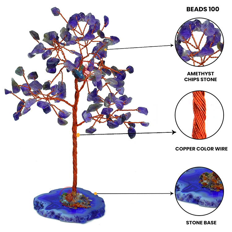 Amethyst Tree 100 Beads Chips Stone Slice Base