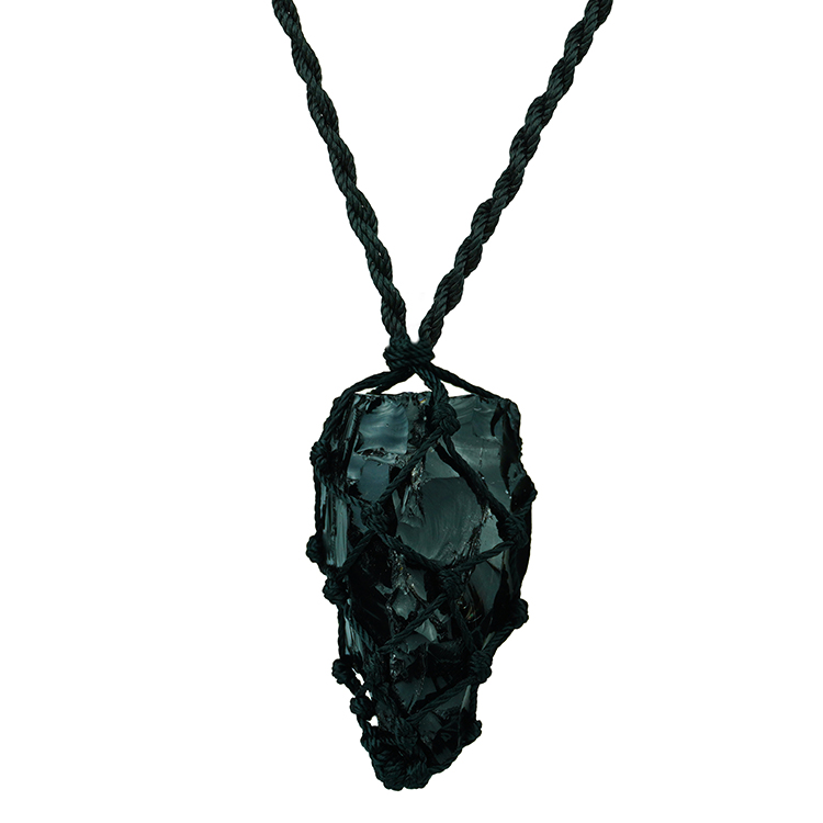 Black Obsidian Thread Cage Raw Stone Pendant