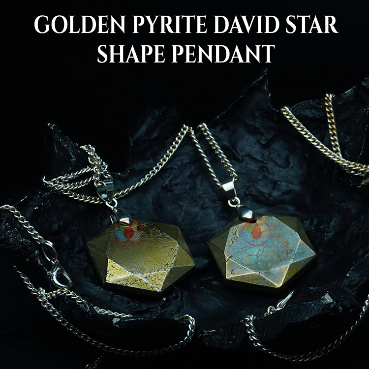 Golden Pyrite David Star Shape Pendant