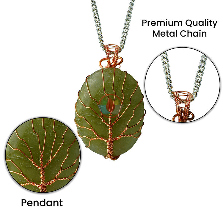 Green Aventurine Oval Shaped Tree Of Life Pendant