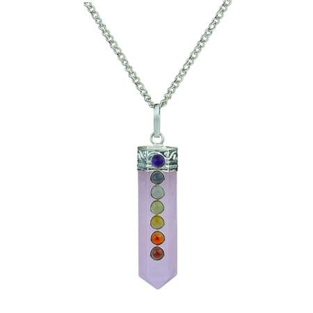 Rose Quartz 7 Chakra Pencil Pendant