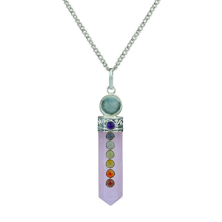 Rose Quartz 7 Chakra Ball Pencil Pendant