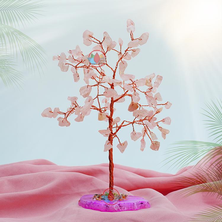 Rose Quartz Tree 100 Beads Chips Stone Slice Base