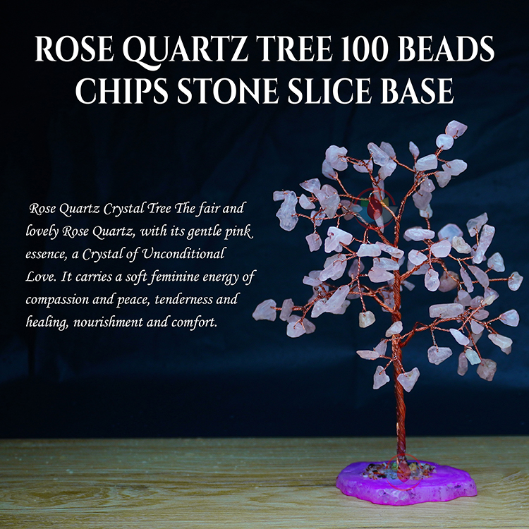 Rose Quartz Tree 100 Beads Chips Stone Slice Base