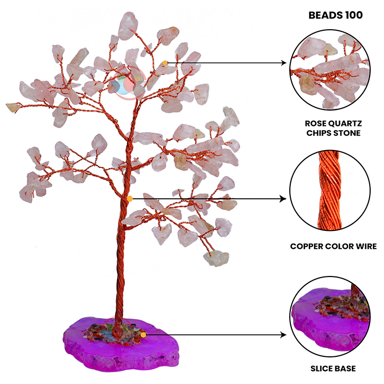 Rose Quartz Tree 100 Beads Chips Stone Slice Base