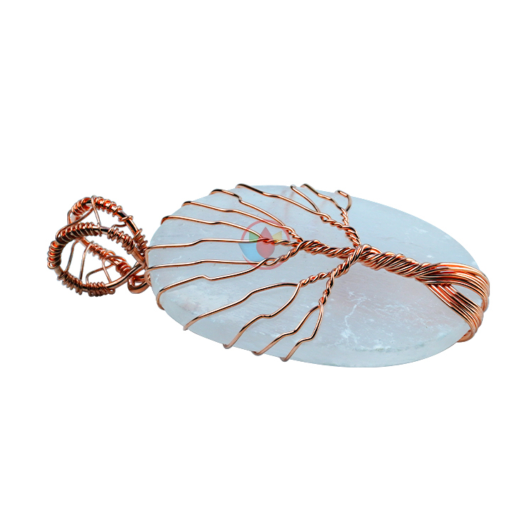 Selenite Oval Shaped Tree Of Life Pendant