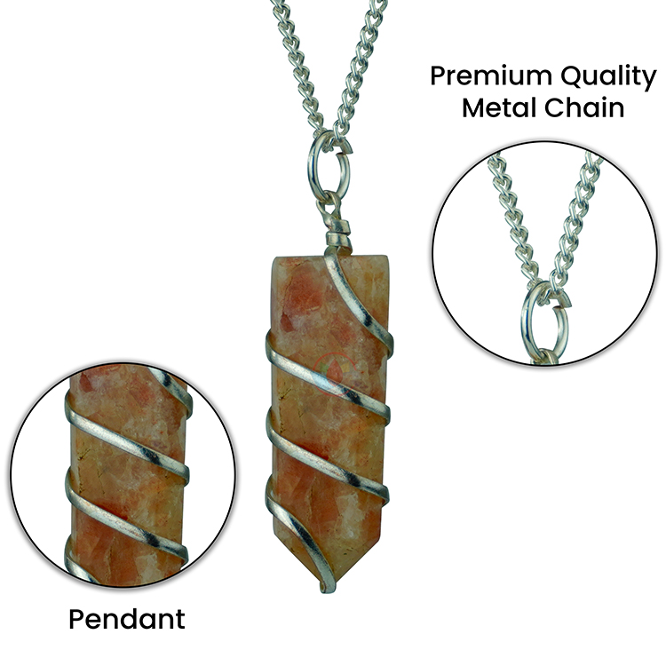 Sunstone Flat Stone Wire Wrapped Pendant