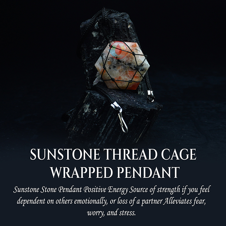 Sunstone Thread Cage Wrapped Pendant