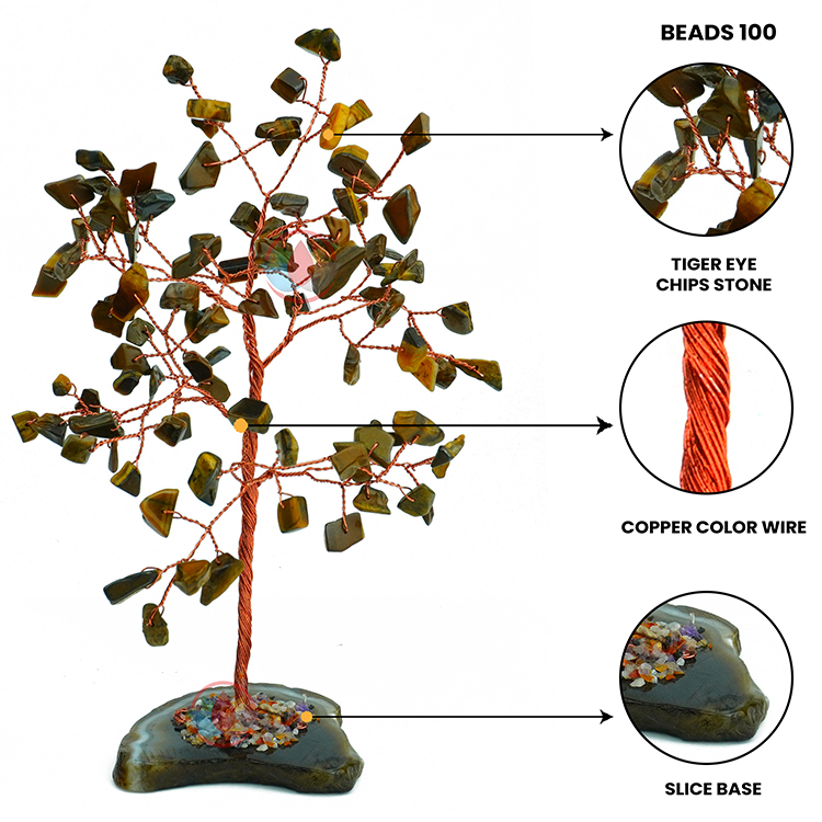 Tiger Eye Tree 100 Beads Chips Stone Slice Base