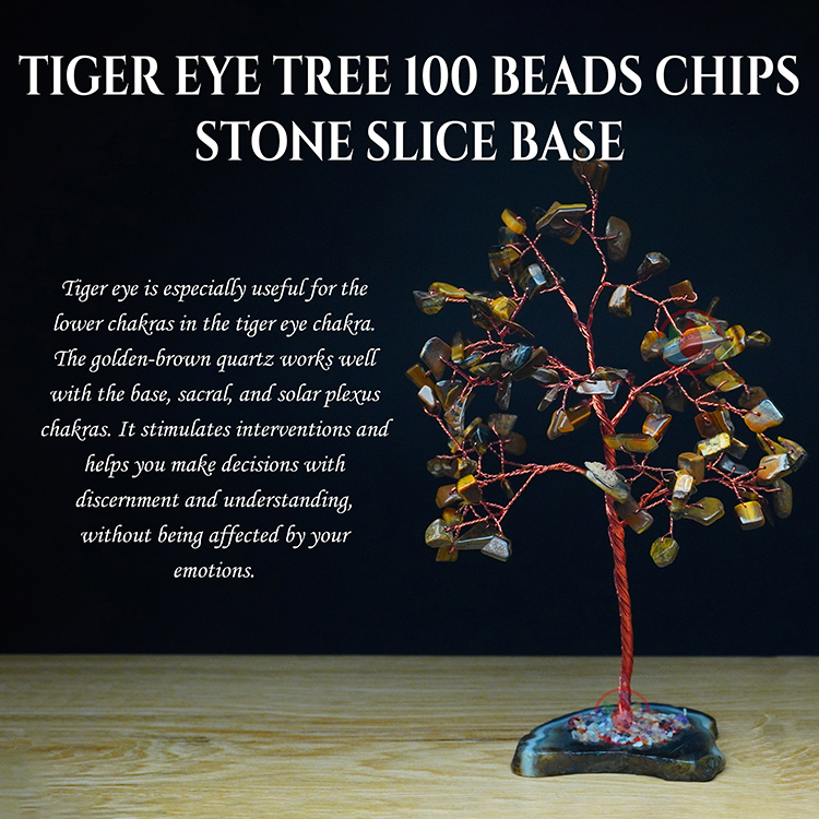 Tiger Eye Tree 100 Beads Chips Stone Slice Base