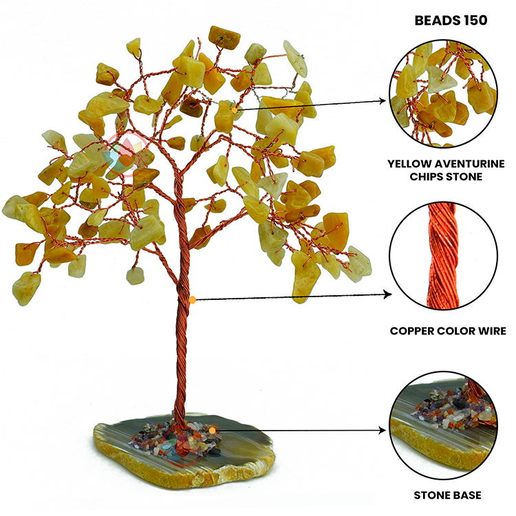 Yellow Aventurine Tree 100 Beads Chips Stone Slice Base