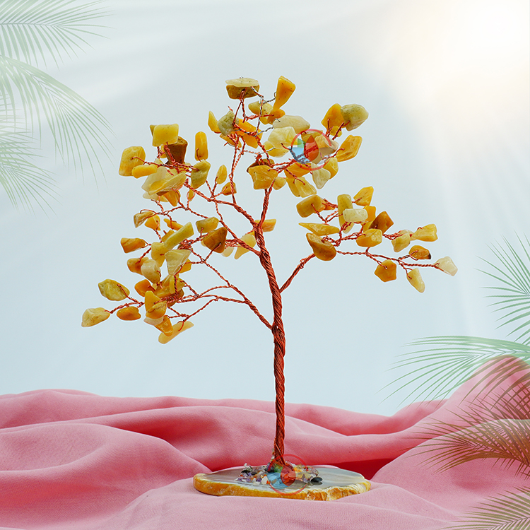 Yellow Aventurine Tree 100 Beads Chips Stone Slice Base