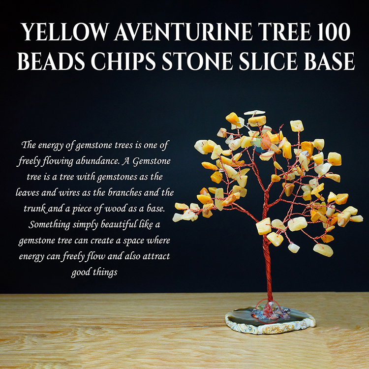 Yellow Aventurine Tree 100 Beads Chips Stone Slice Base