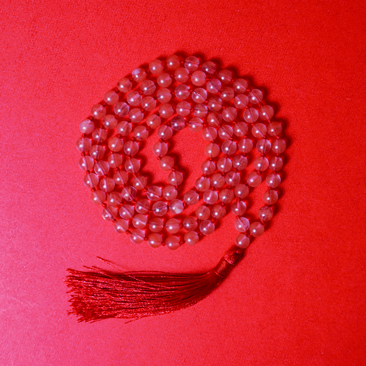 Cherry Quartz Japa Mala With Certificate 6mm Beads Mala