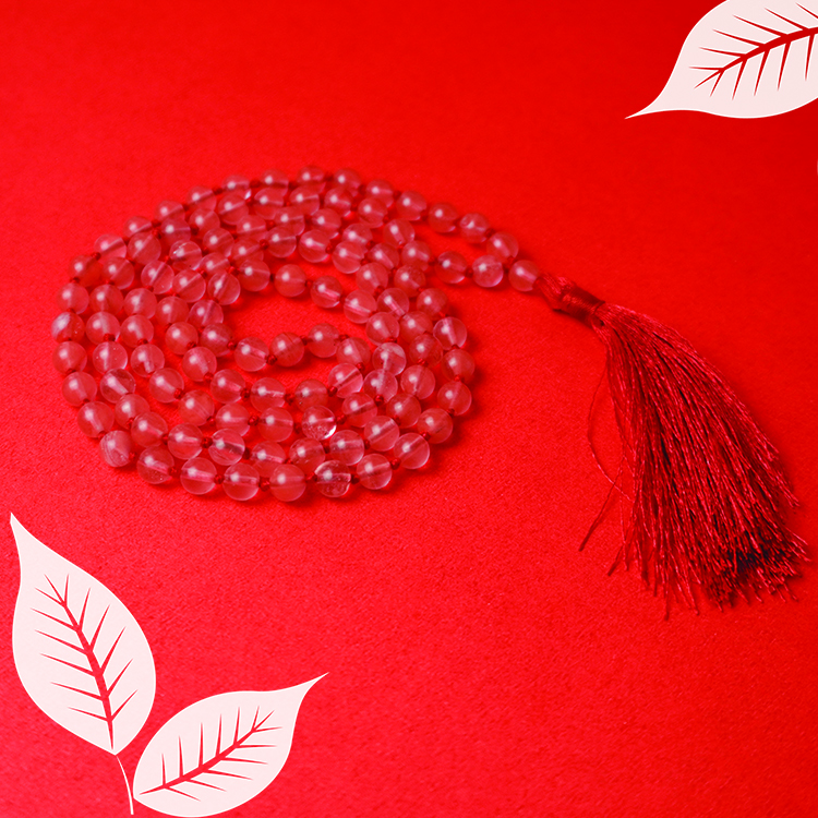 Cherry Quartz Japa Mala With Certificate 6mm Beads Mala