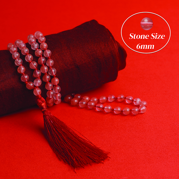 Cherry Quartz Japa Mala With Certificate 6mm Beads Mala