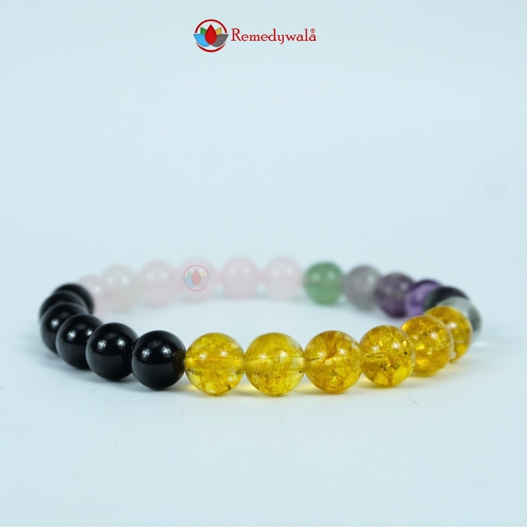 Citrine, Multicolor Fluorite, Rose Quartz, Black Tourmaline Combination Bracelet