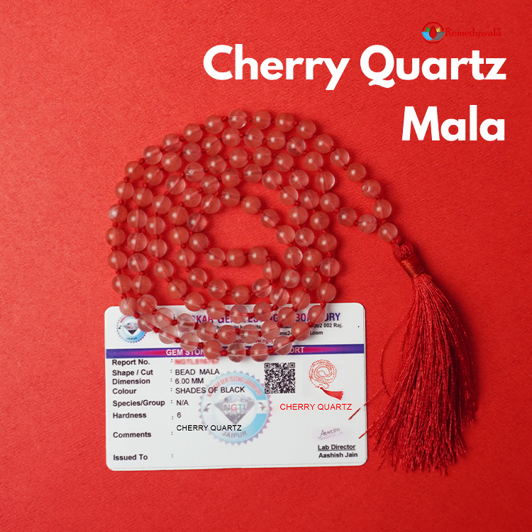 Cherry Quartz Japa Mala With Certificate 6mm Beads Mala