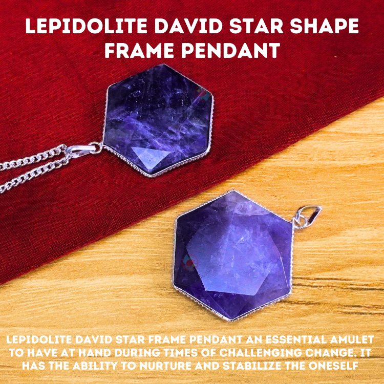 Lepidolite David Star Shape Frame Pendant