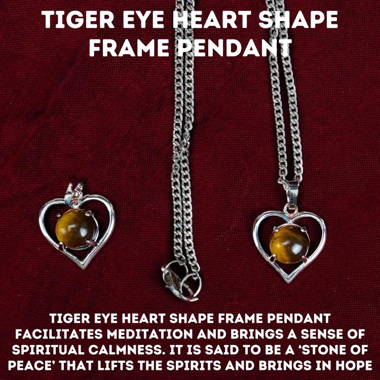 Tiger Eye Heart Shape Frame Pendant