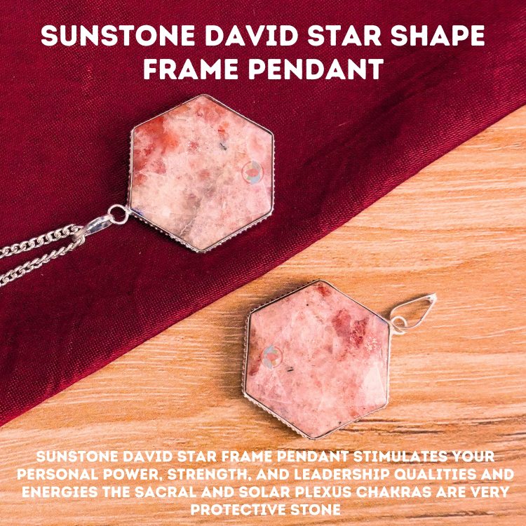 Sunstone David Star Shape Frame Pendant