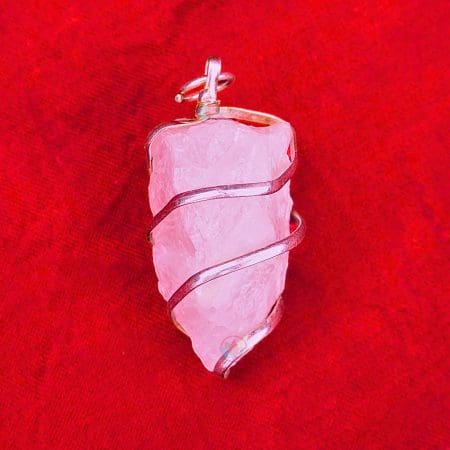 Rose Quartz Rough Stone Wire Wrapped Pendant
