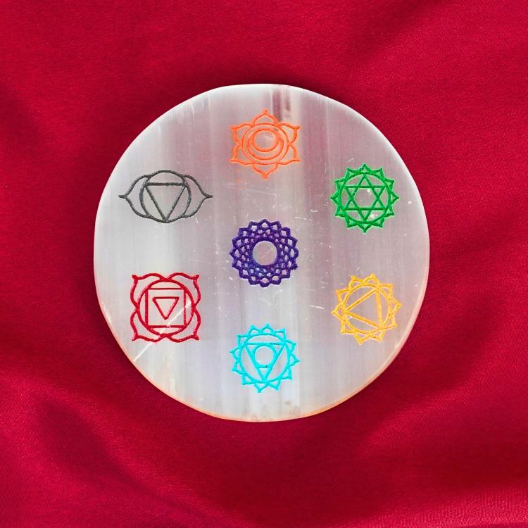 Selenite 7 Chakra Plate Round