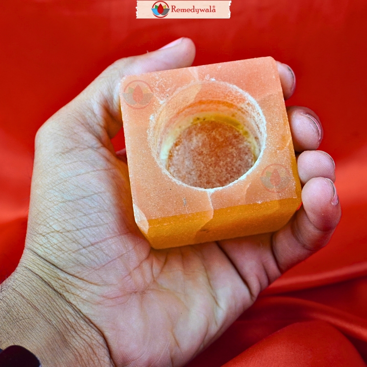 Natural Cube Orange Selenite Candle Holder