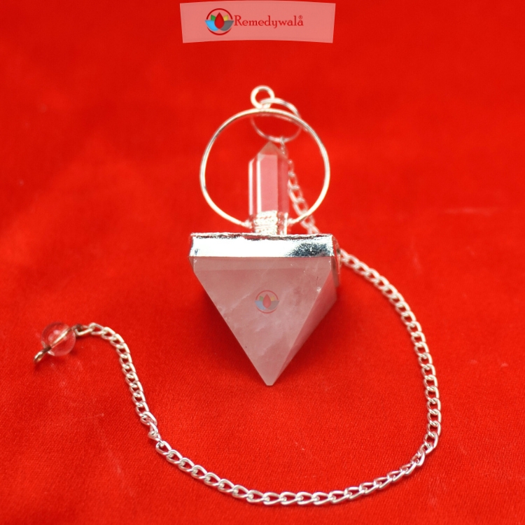 Rose Quartz Pyramid Dowsing Pendulum With Pencil Wand