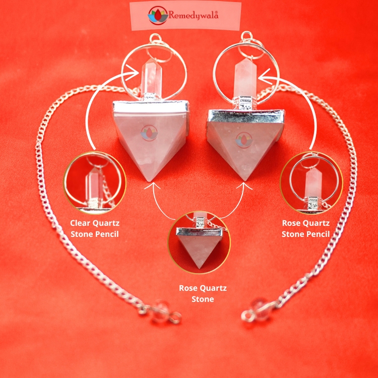 Rose Quartz Pyramid Dowsing Pendulum With Pencil Wand - Image 2