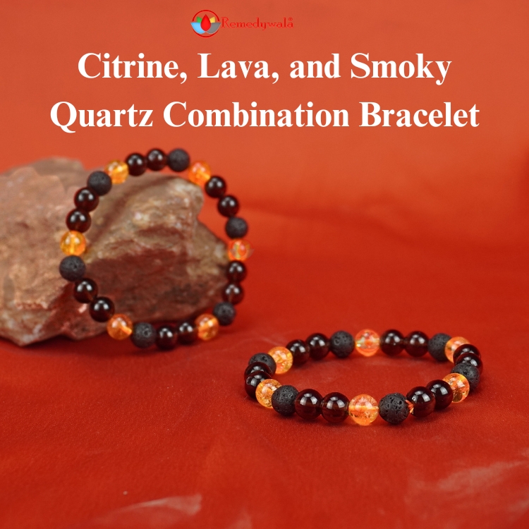 Citrine, Lava, and Smoky Quartz Combination Bracelet - Image 4