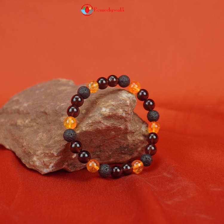 Citrine, Lava, and Smoky Quartz Combination Bracelet