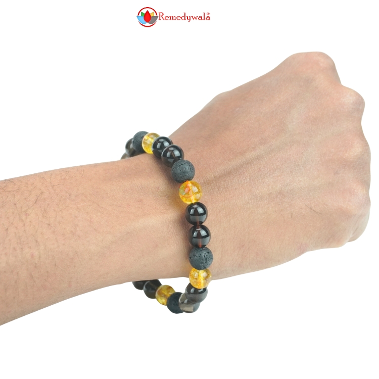 Citrine, Lava, and Smoky Quartz Combination Bracelet - Image 2