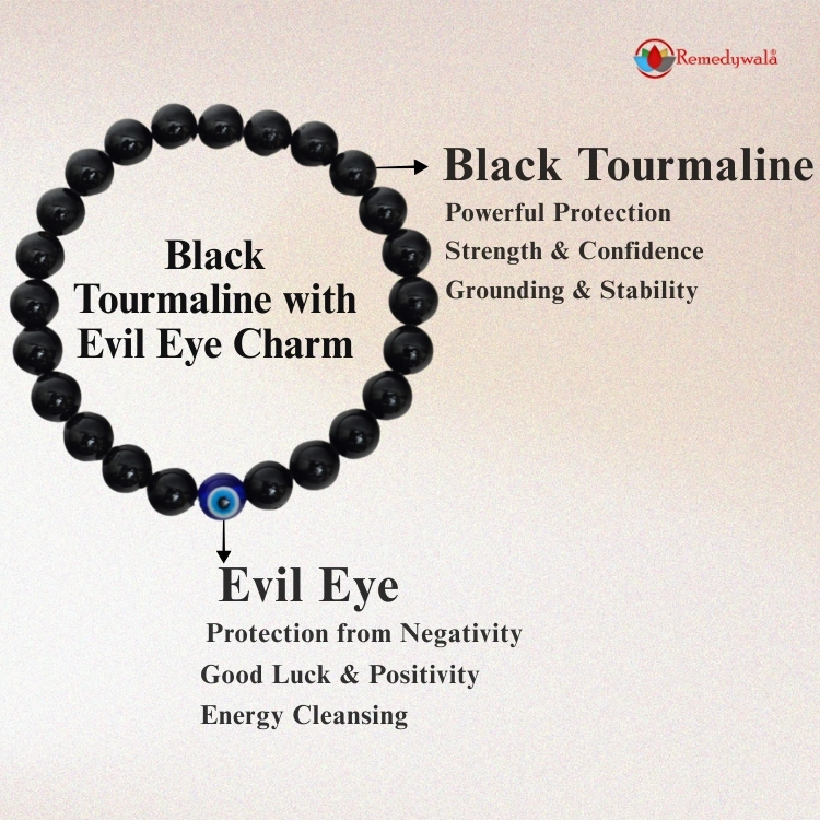 Black Tourmaline With Evil Eye Charm Bracelet - Image 3
