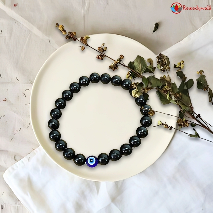 Black Tourmaline With Evil Eye Charm Bracelet - Image 4
